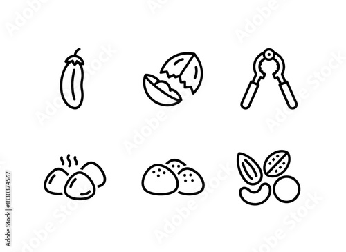 Bean Pod Nut Shell Nutcracker Roasted Nuts Salted Nuts Mixed Nuts Minimal Bold Line Icons