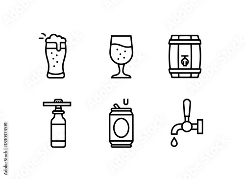 Beer Foam Beer Glass Draft Beer Bottling Canning Keg Minimal Bold Line Icon Set