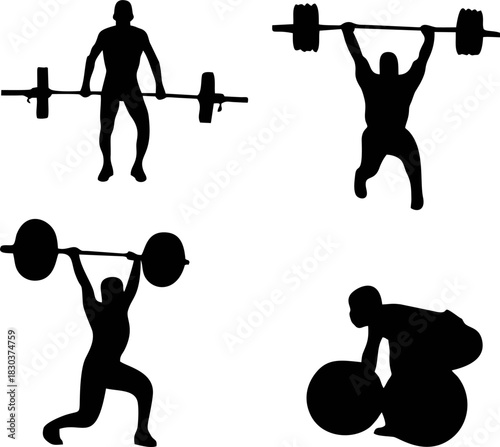 Sport people icons gym lifting warmup stretch symbols fitness poses pictograms sports exercises athl