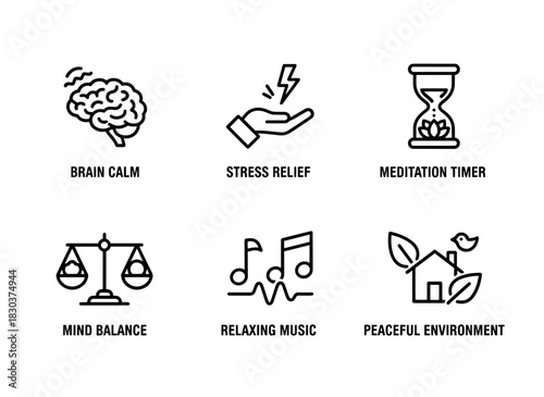 Brain Calm Stress Relief Meditation Timer Mind Balance Relaxing Music Icons