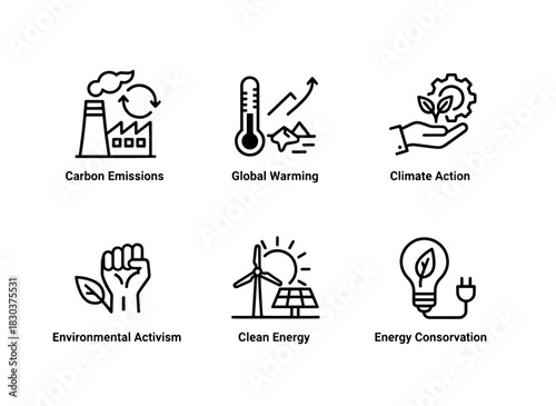 Carbon Emissions Global Warming Climate Action Environmental Activism Clean Energy Icons