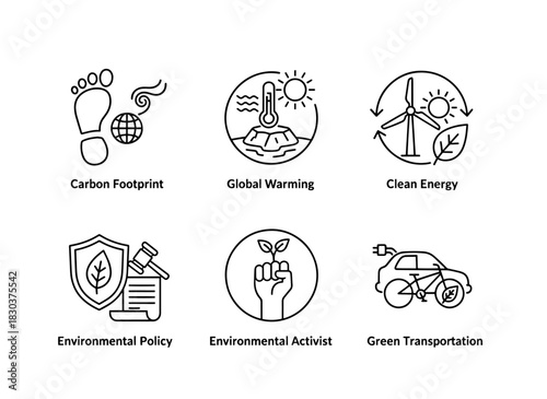 Carbon Footprint Global Warming Clean Energy Environmental Policy Environmental Conservation Icons