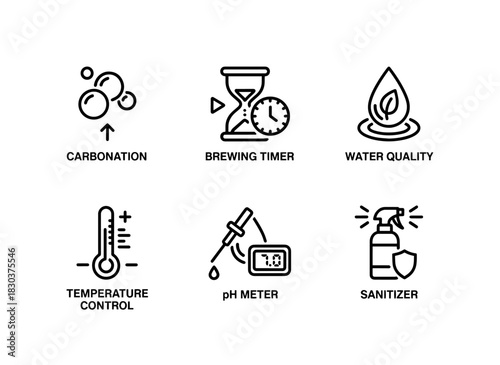 Carbonation Brewing Timer Water Quality Temperature Control pH Meter Sanitizer Icons