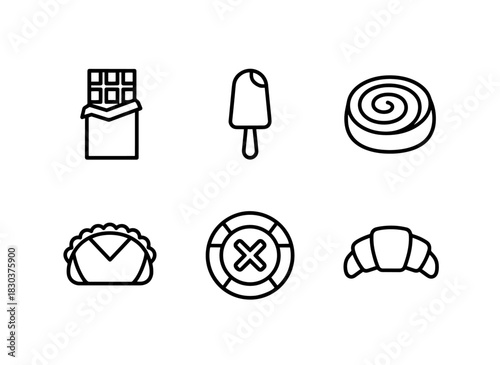 Chocolate Bar Ice Pop Sweet Roll Pastry Danish Croissant Minimal Bold Line Icons