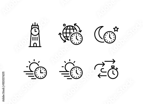 Clock Tower World Time Midnight Icon Sunrise Time Sunset Time Time Zone Minimal Bold Line Icons 576710.ai