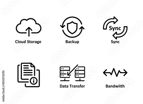 Cloud Storage Backup Sync File Sharing Data Transfer Bandwidth Minimal Bold Line Icons 893308.ai