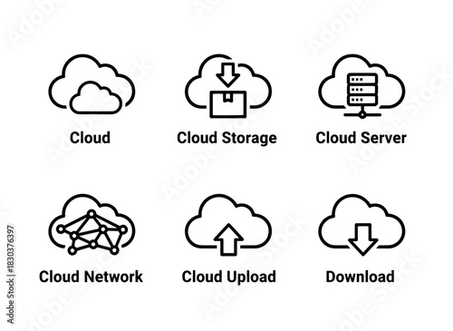 Cloud Cloud Storage Cloud Server Cloud Network Cloud Upload Cloud Download Minimal Bold Line Icons 953502.ai
