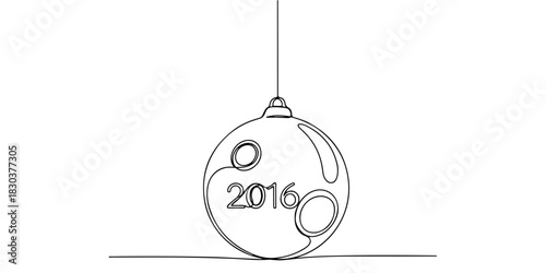 Continuous one line of a ball countdown going down, symbol of new year celebration 2016, celebration theme, hand drawn vector illustration.