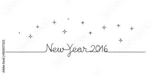 Continuous one line of a twinkling stars new year's eve 2016, celebration theme, hand drawn vector illustration.