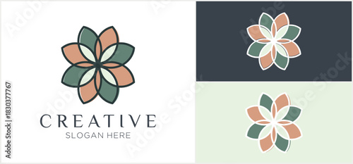 Abstract floral logo design with overlapping petals in pastel colors, accompanied by the word "Creative".