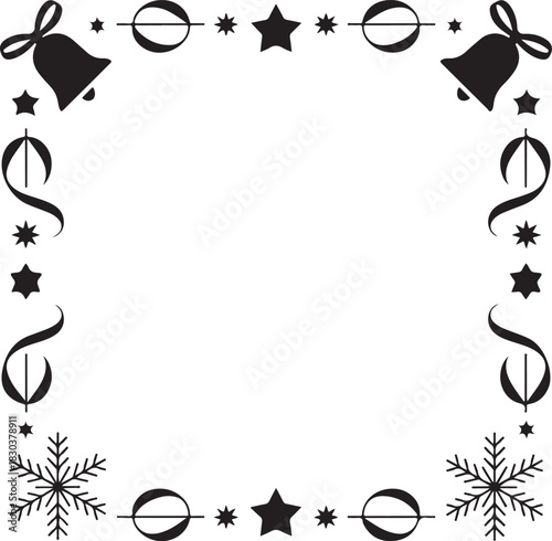 Decorative christmas border with bells snowflakes and stars