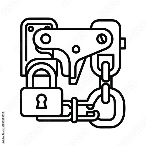 Industrial Security Lock and Chain with Latch Icon