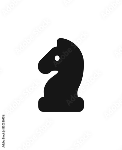 Simple Flat Black Chess Knight Piece Silhouette Shape Isolated