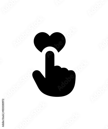Minimalist Black Finger Tap Heart Shape Icon Symbol Sign Element
