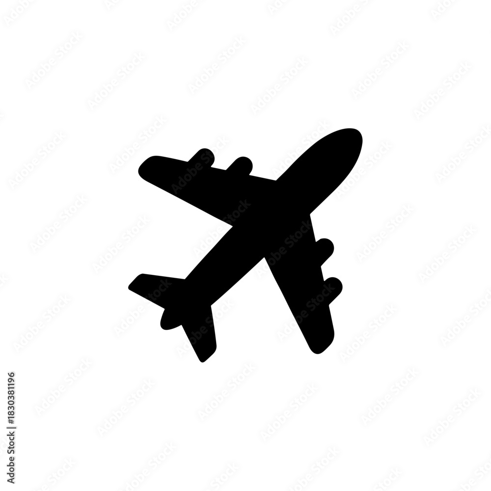 Obraz premium Minimalist Silhouette Airplane Flying Aviation Transport Symbol Icon