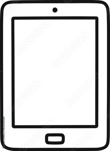 Hand drawn tablet illustration with blank screen on white background