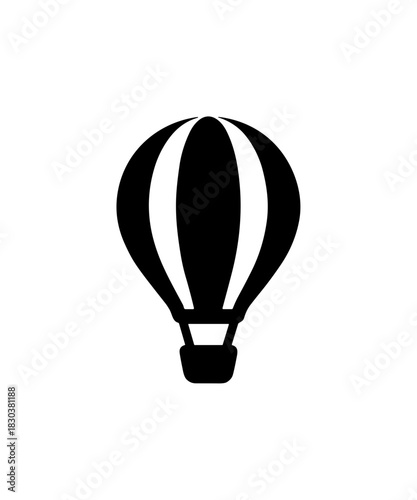 Simple Isolated Hot Air Balloon Silhouette Black and White Symbol Icon