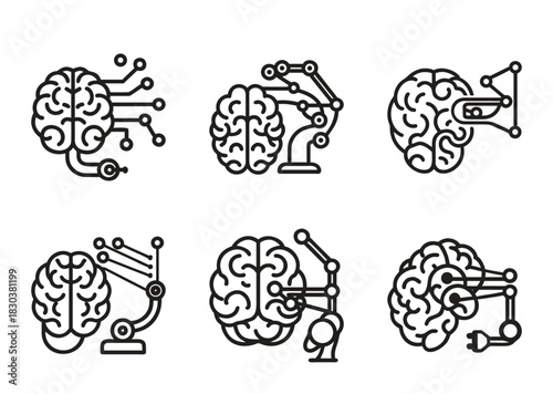 Brain Computer Interface Set of Six Designs for Science and Technology Concepts