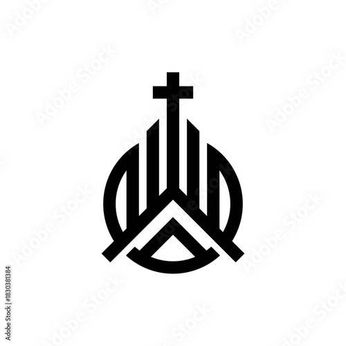 Minimalist black and white church logo with a cross, a modern religious symbol representing faith, community, and worship in a clean linear design