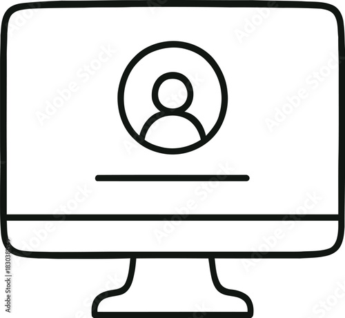 Computer screen with user profile icon in simple line drawing