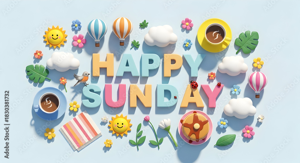 Obraz premium Happy Sunday Typography with Bright Cheerful Colors