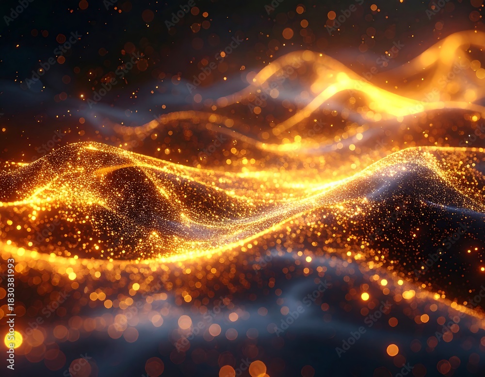 custom made wallpaper toronto digitalAbstract, glowing golden waves against dark background