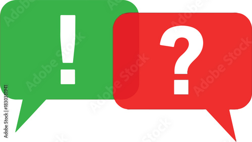 Get Answers Now Two Speech Bubbles Asking Questions and Giving Answers With Red and Green Colors Perfect for Education and Business Visuals