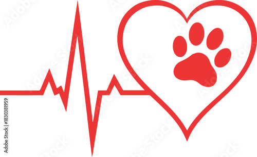 Show your love for pets with a heartwarming paw print heartbeat symbol, perfect for veterinary clinics, animal shelters, and pet-related businesses