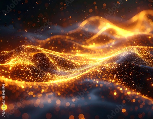 Wallpaper Mural Abstract, glowing golden waves against dark background Torontodigital.ca