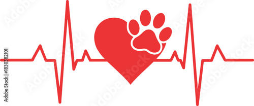 Celebrate pet love with this vibrant heartbeat design featuring a paw print heart, perfect for veterinary clinics, adoption campaigns and animal welfare causes