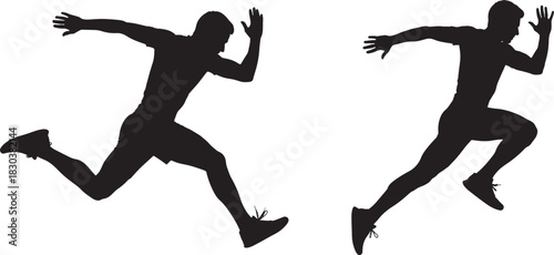 Two male athletes running in silhouette style