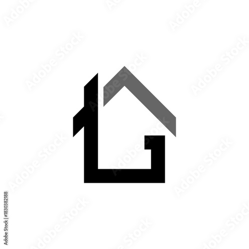 Modern geometric logo design featuring the letter G integrated into a simple house silhouette, ideal for real estate, construction, or architectural branding