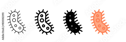 Set of minimalist bacteria icons with transparent background, illustrating germs for medical, science, hygiene, and biology themes, vector illustration
