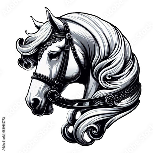 Horse with bridle flat 2D with transparant background 