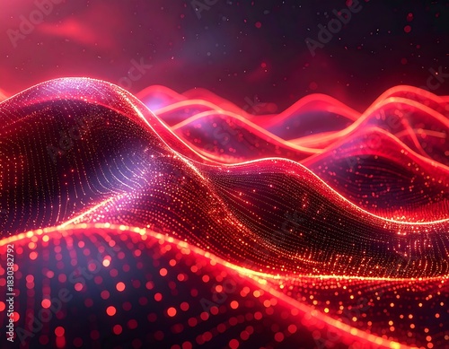 Wallpaper Mural Abstract, glowing red waves of particles and light against dark space Torontodigital.ca