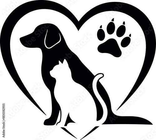 Show your love for animals with this heart warming dog and cat design, perfect for veterinary clinics, pet adoption centers, and animal loving businesses