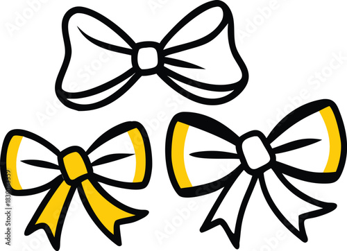 Vactor doodle icon of various decorative bow tie shapes.