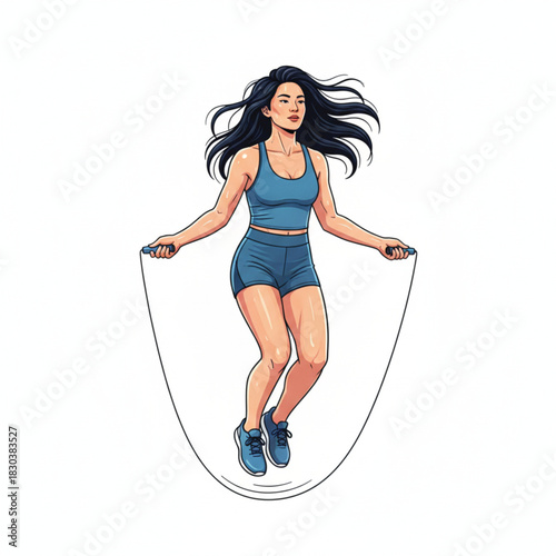 vector illustration of woman exercising rope jumping on white background