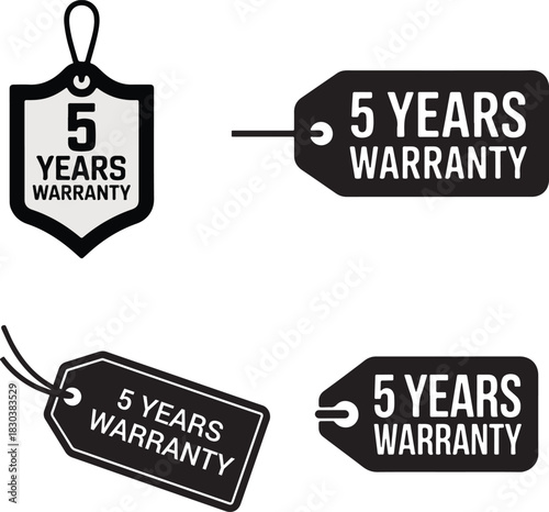 Five years warranty labels set, guarantee, quality assurance