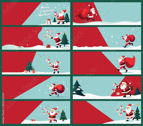 Christmas Sale Banner with Santa, Gifts, and Trees