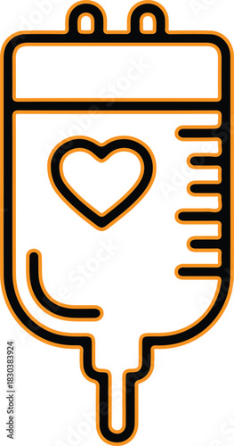 Medical infusion bag with heart symbol icon