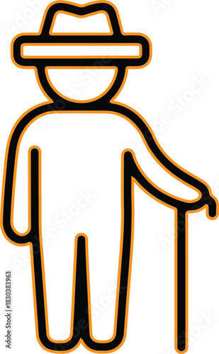 Stylized icon of an elderly man wearing a hat and holding a cane