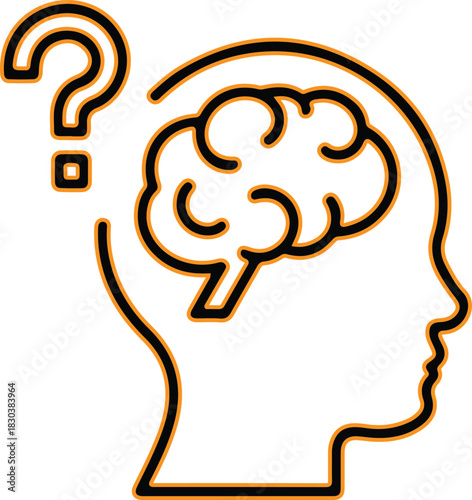 Question mark above human head with brain illustration