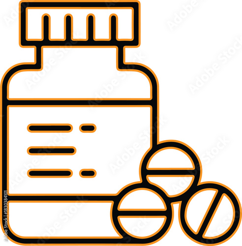 Medical bottle with pills and prescription label illustration