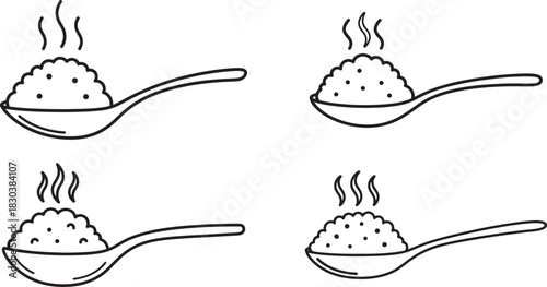 Four spoonfuls of steaming rice illustration silhouette