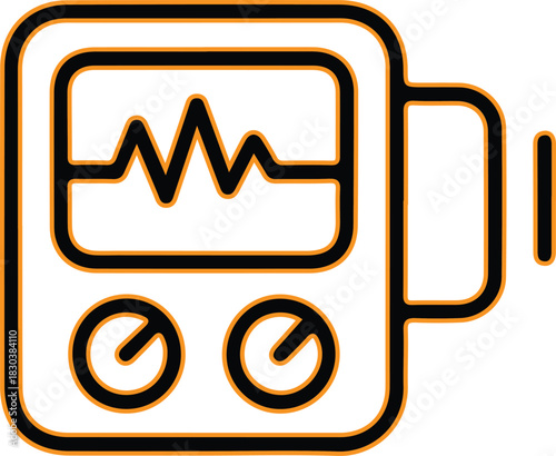 Medical device icon showing heartbeat on screen and dials