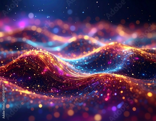 Wallpaper Mural Abstract, glowing, wavy lines and particles, creating a blurred effect Torontodigital.ca