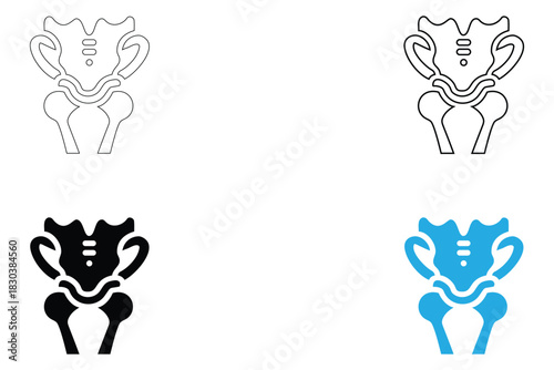 human pelvic bone icon vector set, pelvis icon, hip joint vector, silhouette and line art