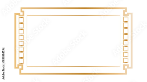 Rectangle vintage gold frame on transparent background for web presentation, double line horizontal border in oriental style for work project, Gold Picture Frame in Narrow png. vector illustration 