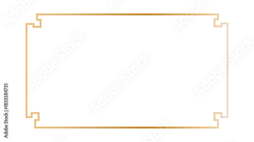 Rectangle vintage gold frame on transparent background for web presentation, double line horizontal border in oriental style for work project, Gold Picture Frame in Narrow png. vector illustration 